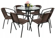 Meble ogrodowe - ZESTAW MEBLI OGRODOWYCH TARAS NA BALKON STÓŁ FI90+6x KRZESŁA LORETTO BRĄZ - miniaturka - grafika 1