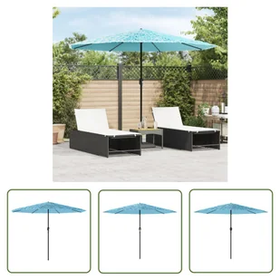 The Living Store Parasol ogrodowy na stalowym słupku - niebieski - 324x324x247 cm - Parasol Ogrodowy - Parasole ogrodowe - miniaturka - grafika 1