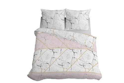 Pościel Mozaika/marmurek/biała/róż -200x200 - 3 cz.