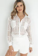 Koszule damskie - Biała Ażurowa Koszula z Kieszeniami Persedia - miniaturka - grafika 1