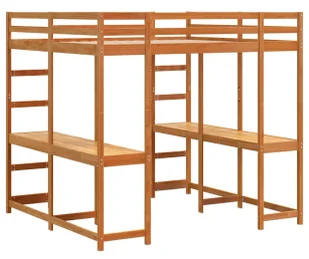 Drewniane łóżko piętrowe z biurkiem na dole brąz 180x200 F6-K01 - Łóżka dla dzieci i młodzieży - miniaturka - grafika 1