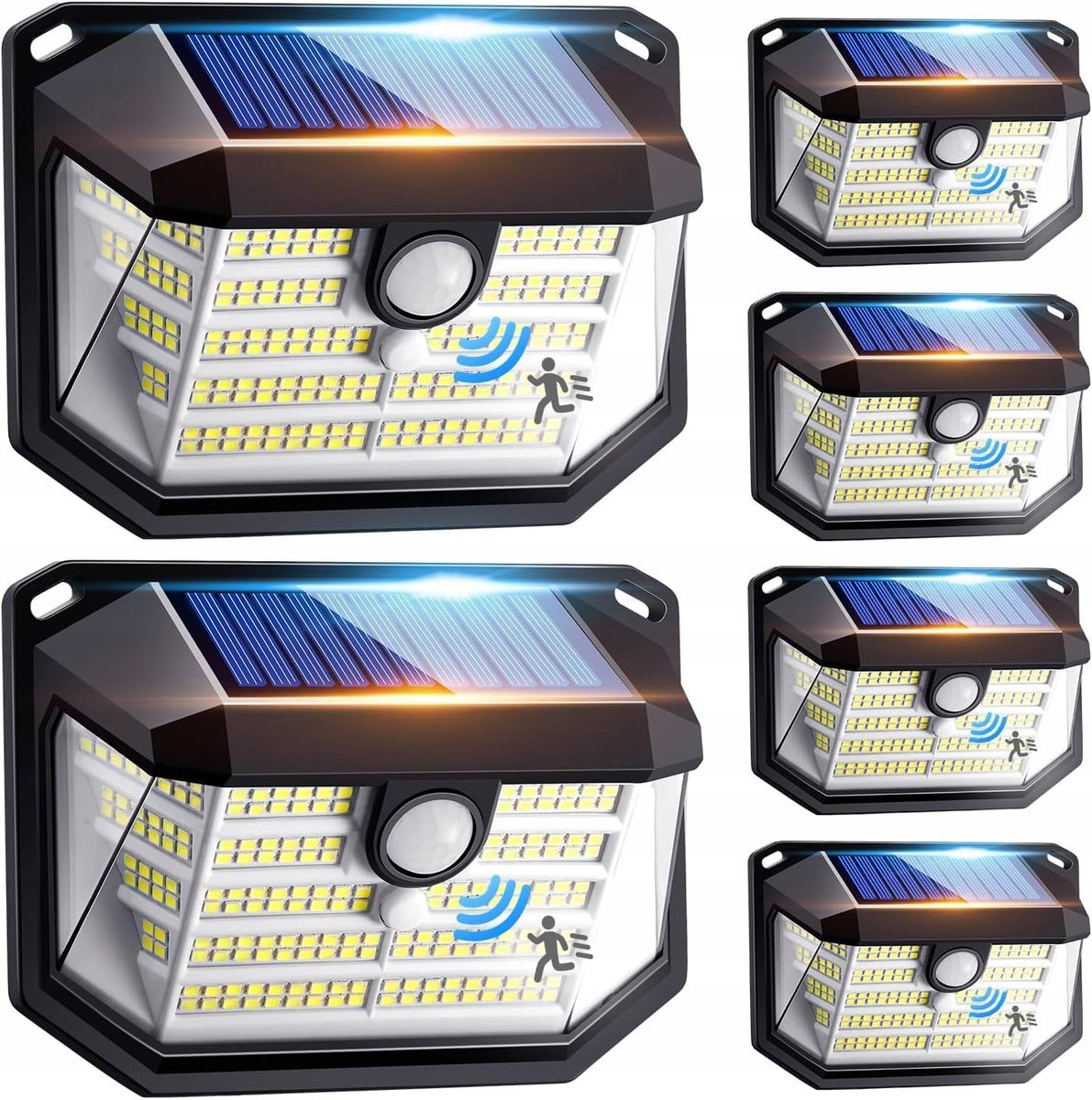 ZESTAW 6x LAMPA SOLARNA ZEWNĘTRZNA NAŚCIENNA LED 230 DIOD IP65 Z CZUJNIKIM