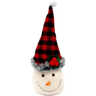 SASKA CHRISTMAS, BAŁWANEK DEKORACYJNY Z CZAPKĄ W CZERWONO CZARNĄ KRATKĘ - Ozdoby bożonarodzeniowe - miniaturka - grafika 1