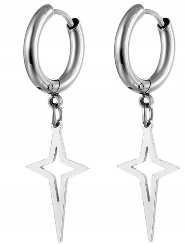Kolczyki Do Uszu HUGGIE Krzyż Krzyżyk Gwiazda STAL Punk Gothic Rock