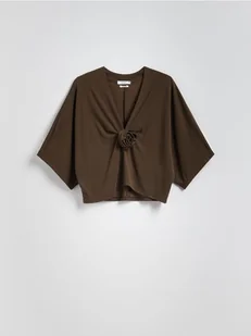 Reserved - Bluzka kimono z modalem - brązowy - Bluzki damskie - miniaturka - grafika 1