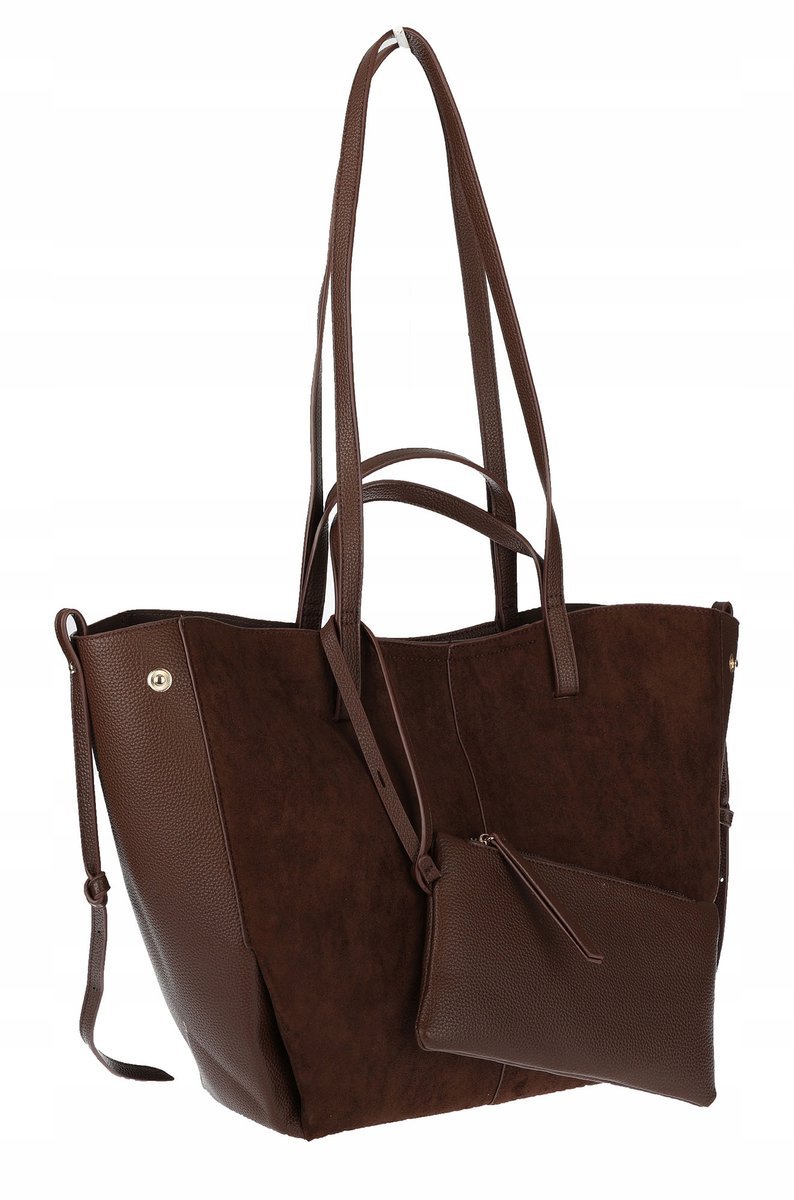 Torebka Damska Shopperka łódka Pojemna Duża A4 zamszowa R963B Czekoladowa