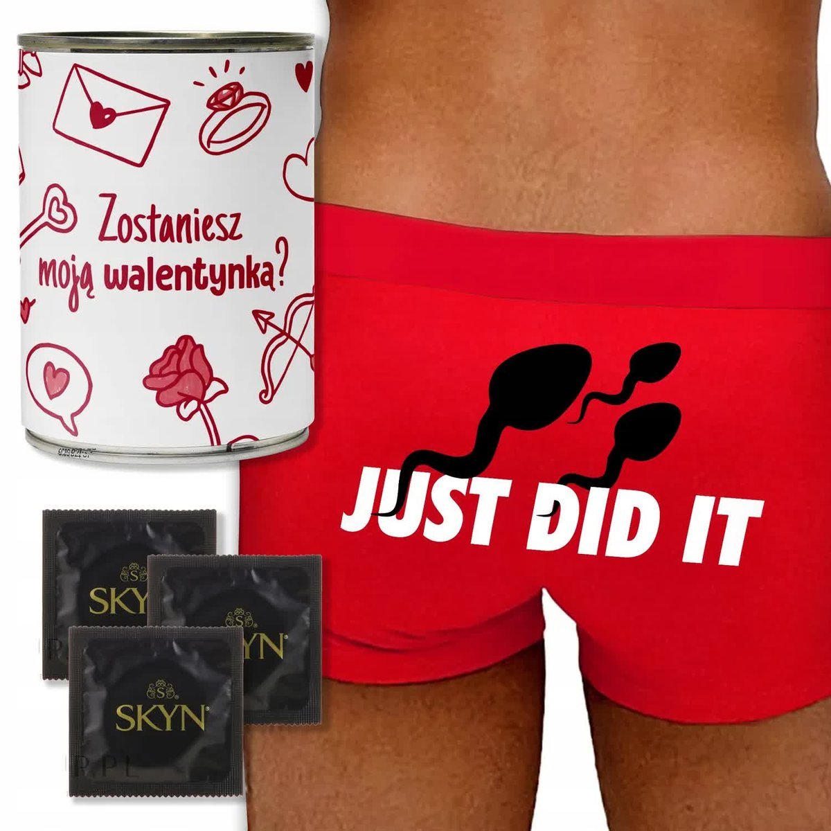 BOKSERKI Czerwone + PREZERWATYWY Śmieszna PUSZKA PREZENT NA WALENTYNKI - XL