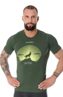 Koszulki sportowe męskie - Koszulka męska z merino Brubeck Outdoor Wool Pro SS12650A ciemnozielony wilk - miniaturka - grafika 1