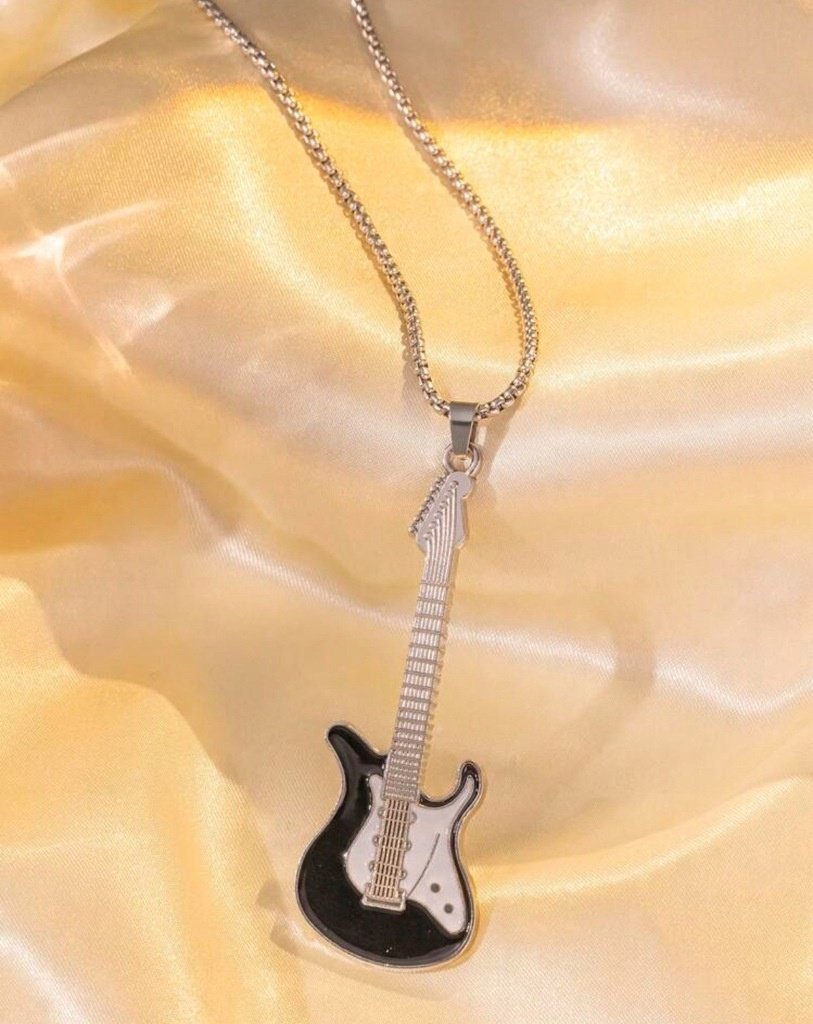 Naszyjnik wisiorek Gitara Elektryczna Czarna Electric Guitar Muzyka prezent