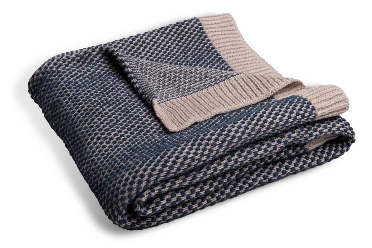 Kocyk dziecięcy 80x100 Mini Rattle niebieski beżowy bawełniany BabyMatex