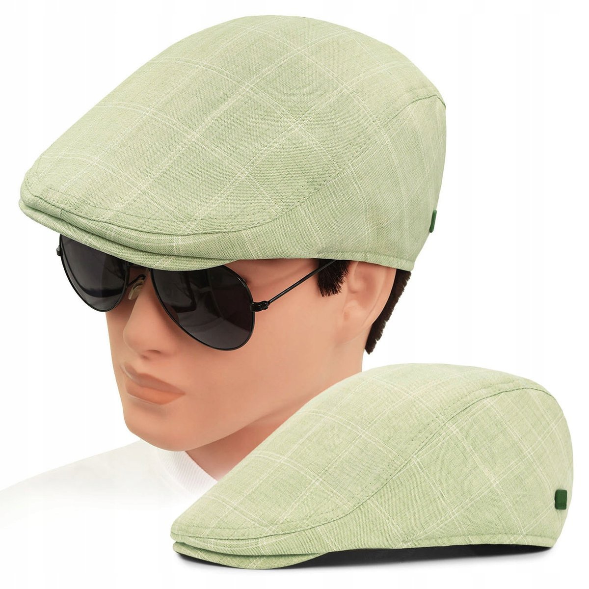 KASZKIET Męski Bawełniany na Lato Czapka w Kratkę JASNOZIELONY Pako Jeans