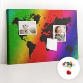 Tablice i flipcharty - Szkolna Tablica korkowa 60x40 cm, Kolorowe Pinezki, wzór Mapa świata - miniaturka - grafika 1