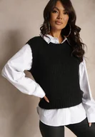 Kamizelki damskie - Czarna Sweterkowa Kamizelka z Wełną z Prążkowanego Materiału Titheora - miniaturka - grafika 1