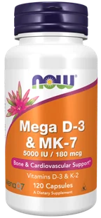 Now® Foods TERAZ Mega D3 & MK-7, Witamina D3 5000 IU & Witamina K2 180 ug, 120 Kapsułek Roślinnych - Witaminy i minerały - miniaturka - grafika 1