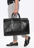 Pokrowce na ubrania - Wielofunkcyjna torba na garnitur ze skóry naturalnej czarna - miniaturka - grafika 1