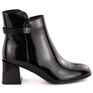 Botki damskie lakierowane na ozdobnym obcasie czarne D&A S.Barski Premium Collection MR880-140 - Botki damskie - miniaturka - grafika 1