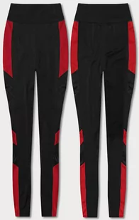 LEGGINSY SPORTOWE Z WSTAWKAMI WZDŁUŻ NOGAWEK CZARNO-CZERWONE (Y6841) - J.STYLE - Spodnie damskie - miniaturka - grafika 1