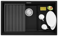 Zlewozmywaki - Primagran Zlewozmywak granitowy z dużą komorą XXL jednokomorowPraga 80 Step Level kolor Czarny metalik MPEKM-X0#P - miniaturka - grafika 1