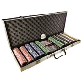 Zestawy do pokera - ZESTAW PREMIUM DO GRY W POKERA 500 szt ŻETONÓW 2 TALIE KART + KOSTKI + WALIZKA - miniaturka - grafika 1