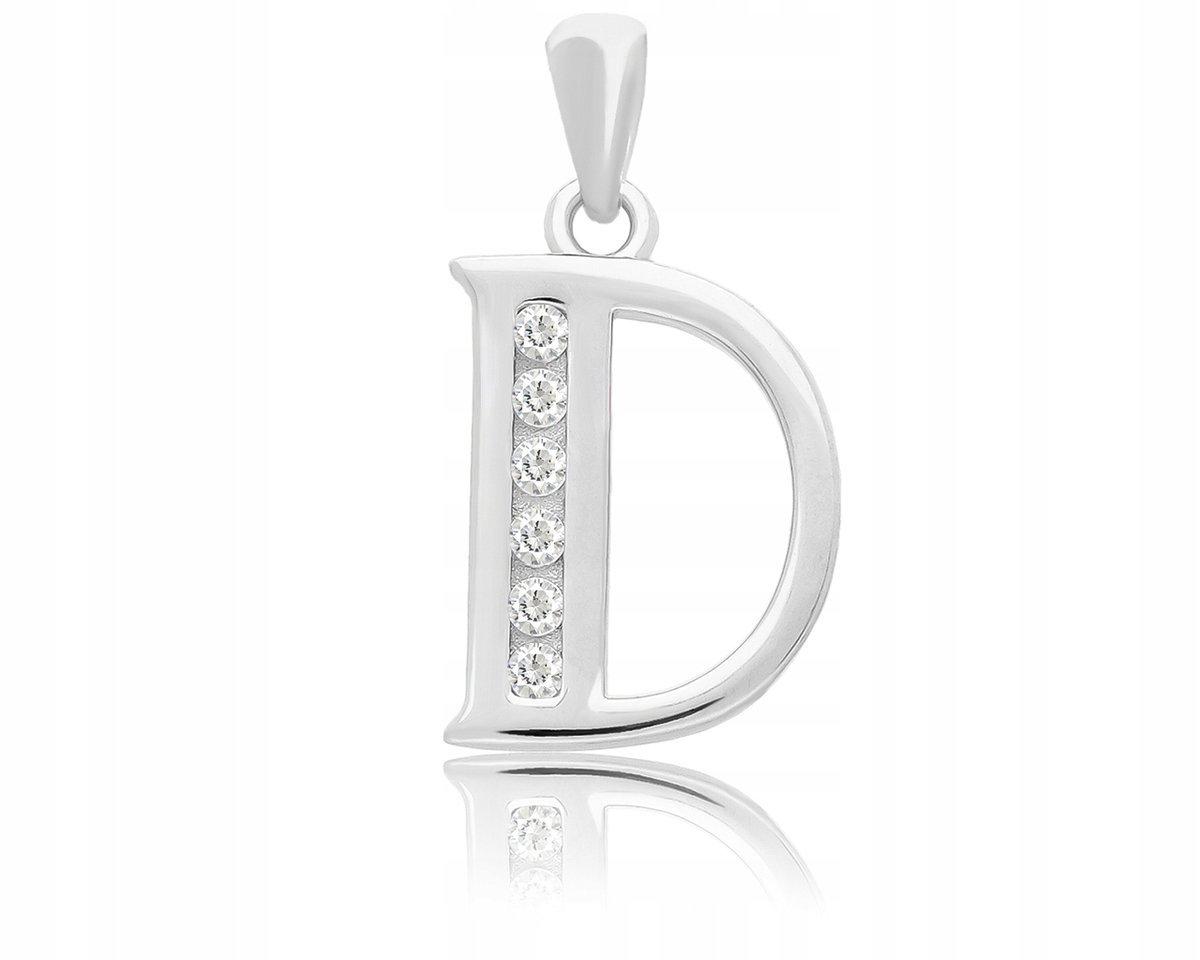Srebrna Literka D Zawieszka Na Łańcuszek Cyrkonie Wisiorek pr. 925