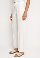 Spodnie damskie - Białe Gładkie Spodnie z Gumką w Pasie i Szerokimi Nogawkami Alathera - miniaturka - grafika 1