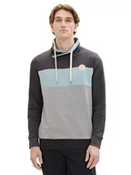 Bluzy męskie - Męska bluza z kapturem TOM TAILOR z blokami kolorów, 11086-Ciemnoszary melanż, XXL - miniaturka - grafika 1