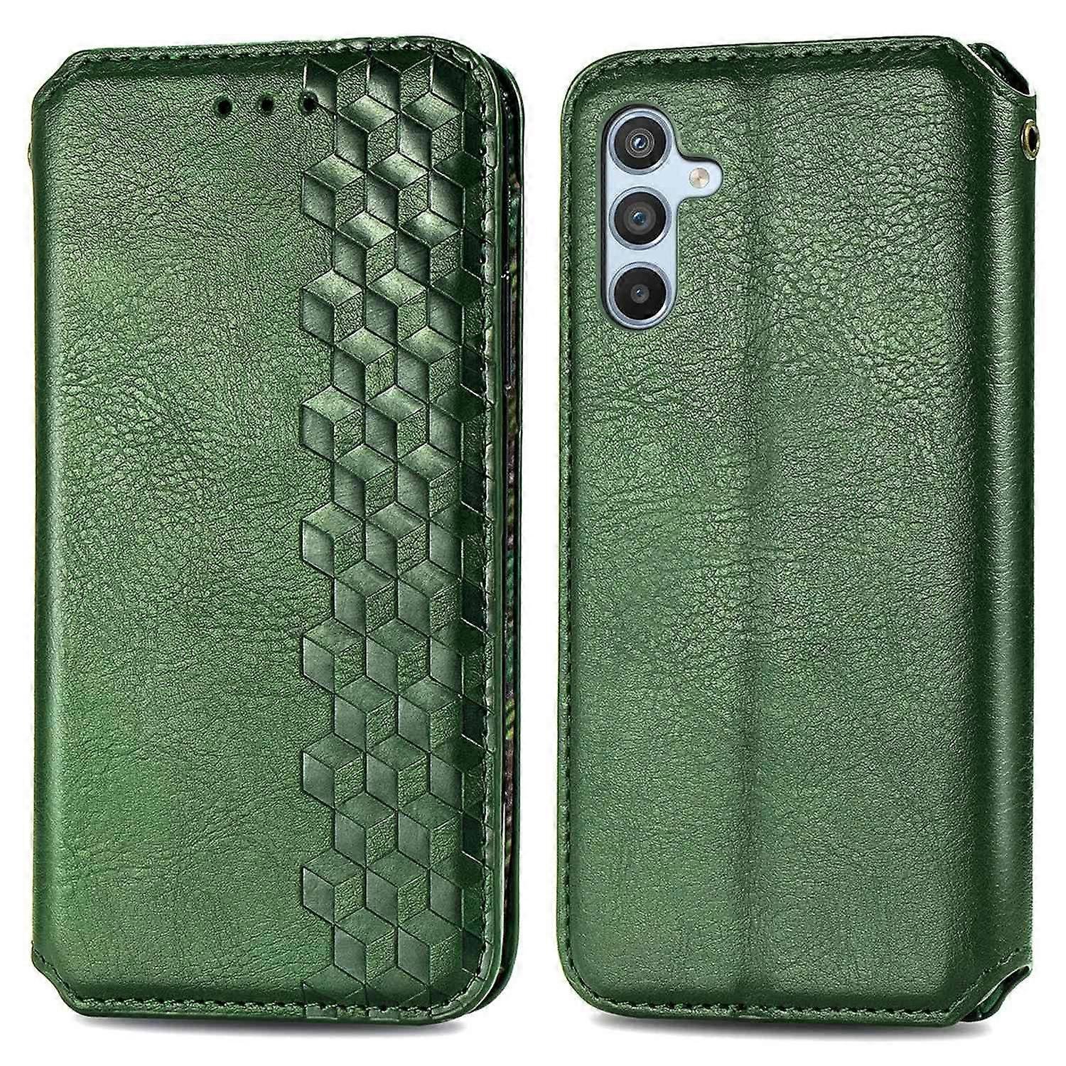 Dla Samsung Galaxy A36 5G PU Skórzane etui Rhombus Imprint Portfel Stojak Pokrowiec na telefon-Zielony Wielobarwny Green
