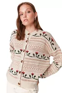 Swetry damskie - Trendyol Damski kardigan z dzianiny oversize z okrągłym dekoltem, Szary, S - miniaturka - grafika 1