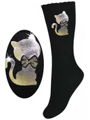 Skarpetki dla dzieci - Podkolanówki dziewczęce, czarne, kotek, Milusie - MILUSIE - miniaturka - grafika 1