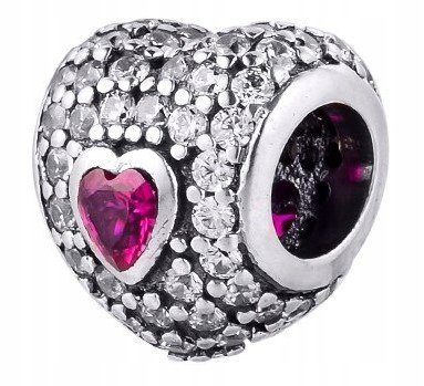 Charms Srebrny Serce Serduszko Czerwona Cyrkonia Kryształ SREBRO 925