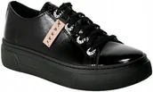 Trampki damskie - Nessi 23417 czarne trampki damskie sportowe skóra lakierowana - miniaturka - grafika 1