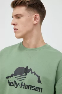 Bluzy męskie - Helly Hansen bluza męska kolor zielony z nadrukiem - grafika 1