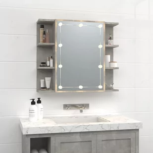 Lumarko Szafka z lustrem i oświetleniem LED, szary beton, 70x16,5x60 cm - Toaletki - miniaturka - grafika 4
