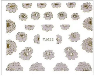 Allepaznokcie Naklejki 3D Kwiatki Pudrowy róż ze złotą obwódką arkusz Nr TJ022 - Ozdoby do paznokci - miniaturka - grafika 1
