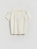 Swetry dla dziewczynek - Reserved - Sweter z krótkim rękawem - złamana biel - miniaturka - grafika 1