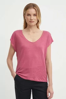 Koszulki sportowe damskie - Pepe Jeans t-shirt lniany LOTTIE kolor różowy PL505821 - grafika 1