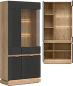 Witryny - Witryna wysoka Oszklona szafka do pokoju Dąb Cremona Antracyt MILTON ML06 - miniaturka - grafika 1