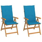 Fotele i krzesła ogrodowe - vidaXL Lumarko Krzesła ogrodowe z niebieskimi poduszkami, 2 szt., tekowe! 3062380 - miniaturka - grafika 1
