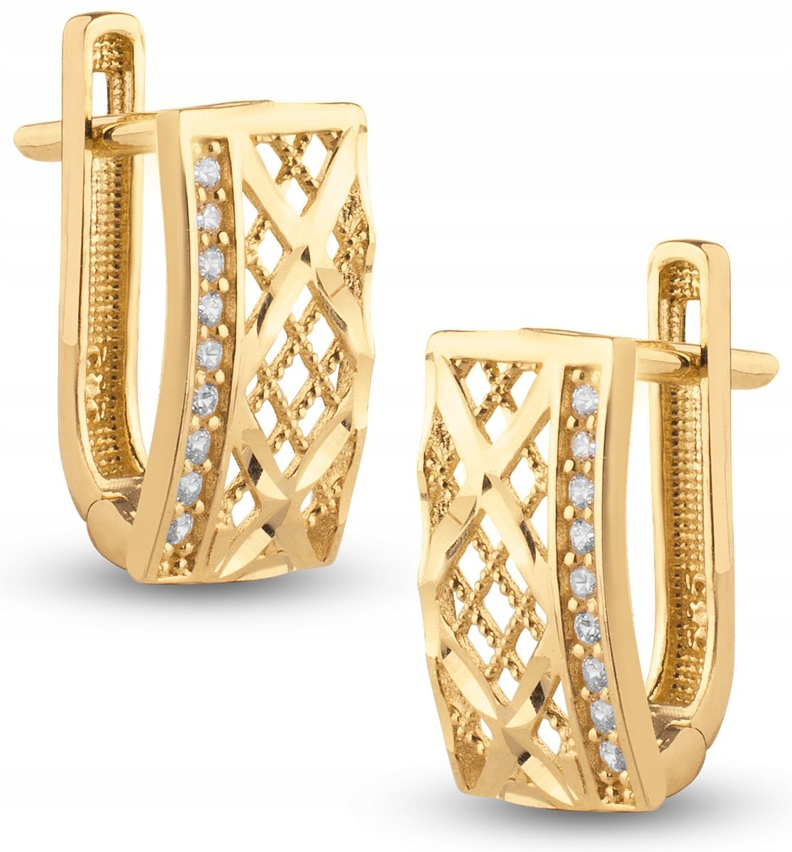 ZŁOTE KOLCZYKI AŻUROWE AŻUR CYRKONIE CYRKONIA 585