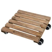 Dekoracje domu - Wózek na donicę drewniany brąz 29x29 cm - miniaturka - grafika 1