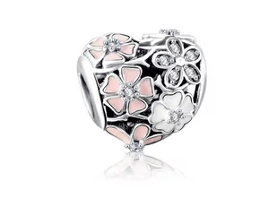 Pandora Valerio.pl Rodowany srebrny charms otwierany klips serce heart kwiatki flowers cyrkonie srebro 925 LOCK60 LOCK60 - Charmsy - miniaturka - grafika 1