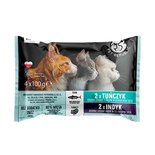PETREPUBLIC Fileciki z tuńczykiem w sosie i indykiem w sosie saszetki dla kota 4x100g - Mokra karma dla kotów - miniaturka - grafika 1