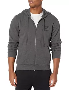 Emporio Armani Męska bluza z zamkiem błyskawicznym Iconic Terry, Czarny melanż szary, S - Bluzy męskie - miniaturka - grafika 1