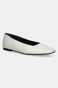 Calvin Klein baleriny skórzane FLAT BALLERINA - LTH kolor beżowy HW0HW02463 - Baleriny - miniaturka - grafika 1