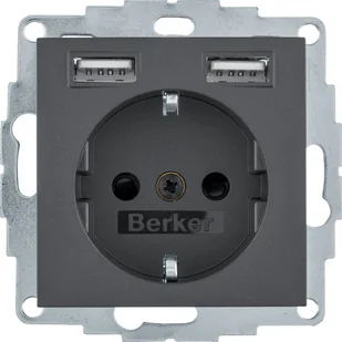 Berker Gniazdo z/u Schuko z ładowarką USB Q.1/Q.3/Q.7, antracyt mat - Gniazdka elektryczne - miniaturka - grafika 1
