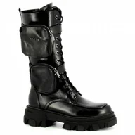 Botki damskie - Czarne skórzane workery damskie na platformie CARINII - Carinii - miniaturka - grafika 1