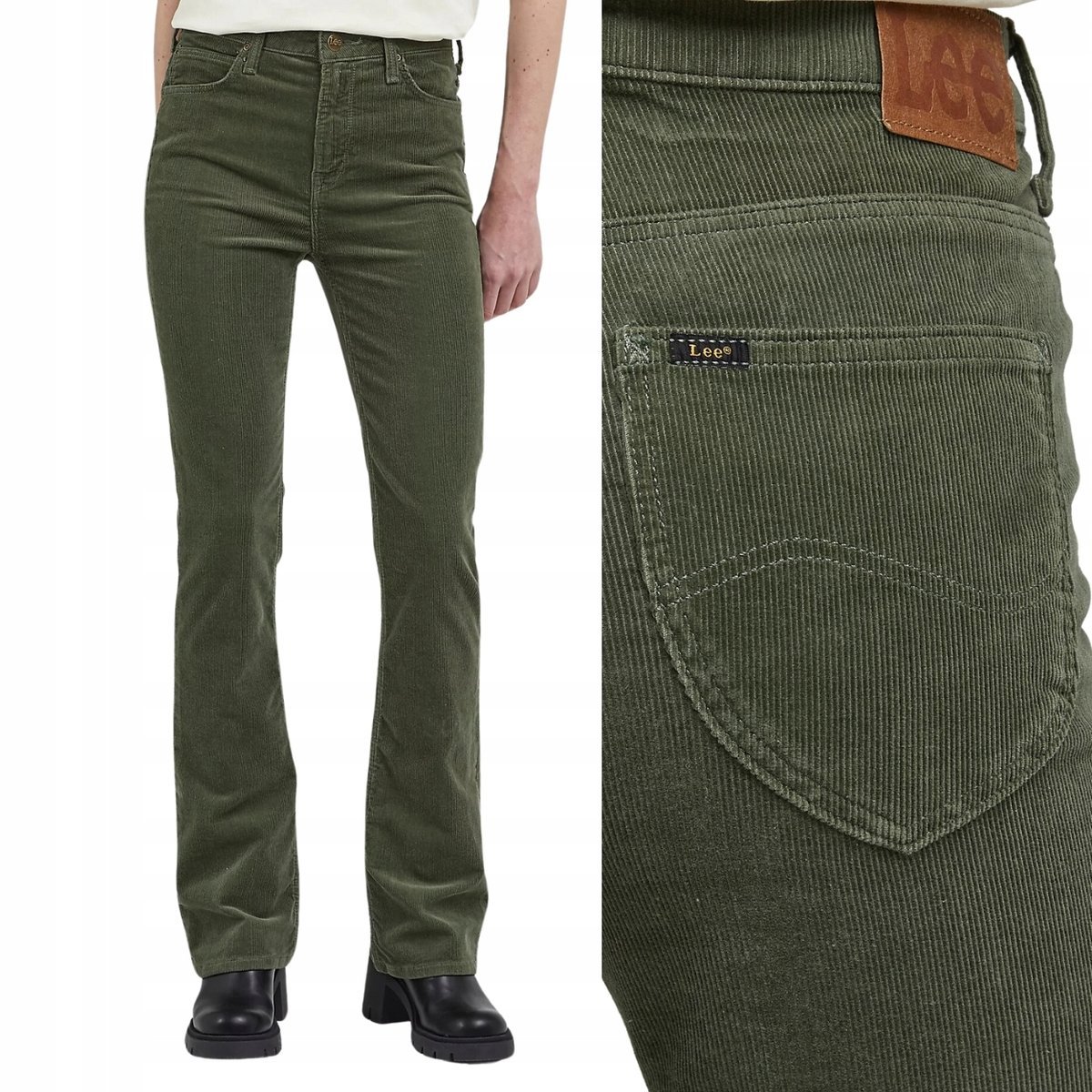Lee Breese Boot bootcut Olive rozszerzane damskie spodnie sztruksy W32 L31