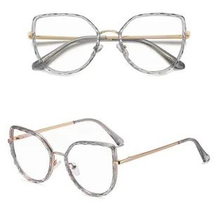 Damskie kocie okulary zerówki do komputera BLUE LIGHT z flexami 25137A szary/złoty - Okulary korekcyjne, oprawki, szkła - miniaturka - grafika 1