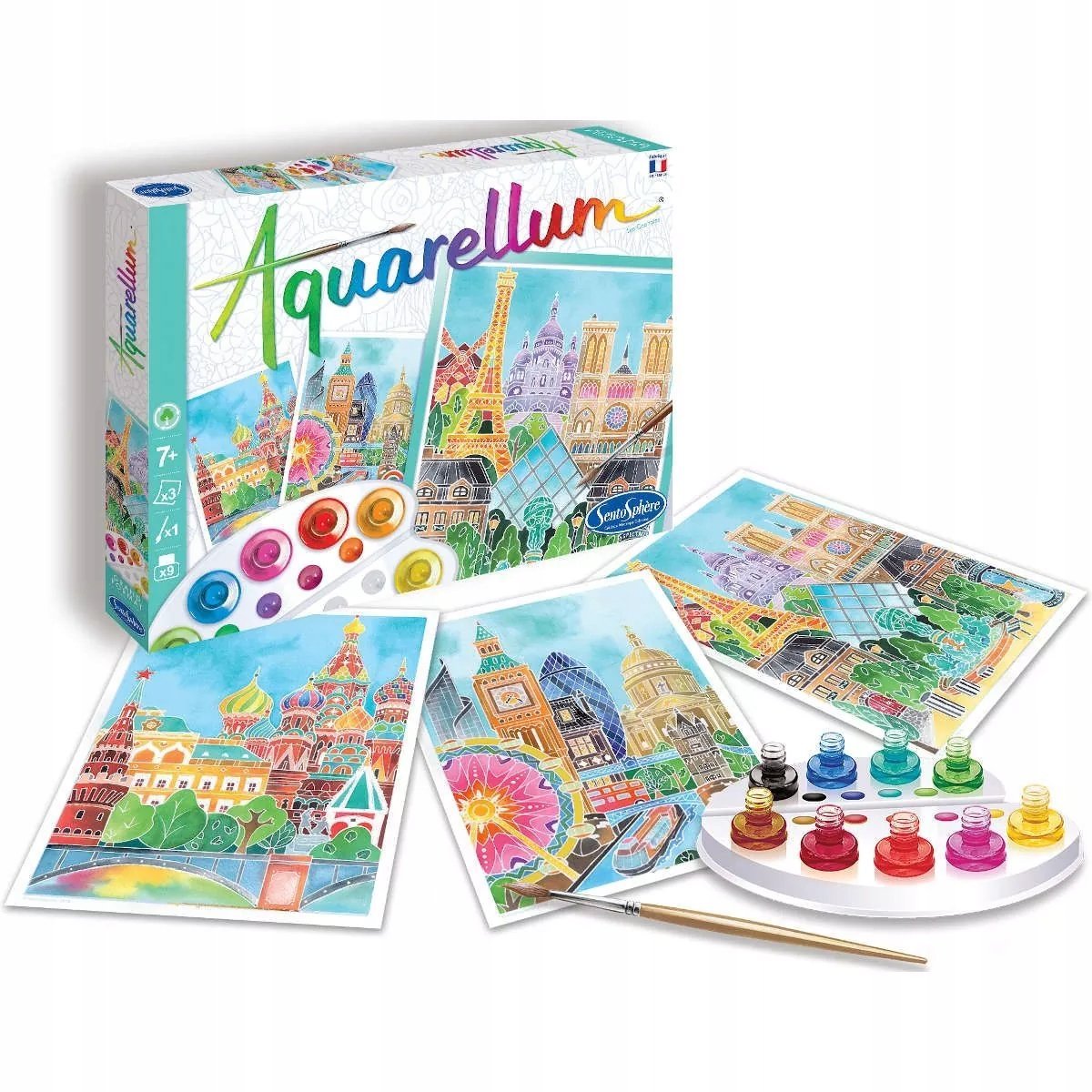 Zestaw Aquarellum Stolicy 3 obrazy do malowania i farby SentoSphere