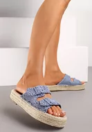 Klapki i japonki damskie - Niebieskie Klapki na Grubej Podeszwie z Ozdobną Plecionką i Klamrami Sariga - miniaturka - grafika 1